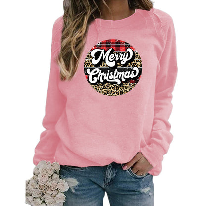 Amazon cross-border foreign trade Christmas Merry Christmas printed round neck long sleeve women's sweater European size