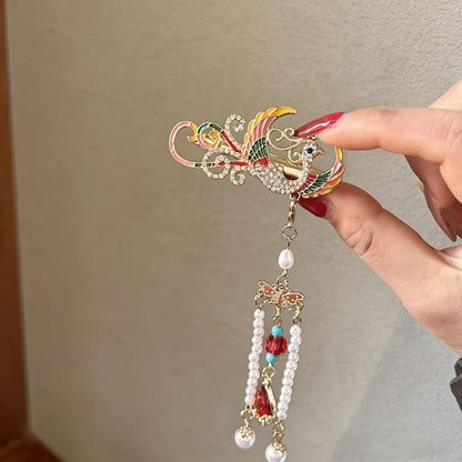 Antique Style Burned Blue Cloud Pearl Hairpin New Chinese Tassel Side Clip Advanced Sense Clip Hair Accessories Headwear Hair Clip