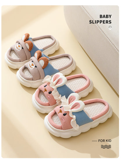Cute lace rabbit parent-child male and female baby adult indoor and outdoor home wooden floor thickened linen Four Seasons slippers