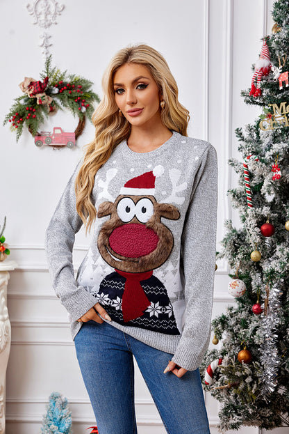European and American Amazon Explosions Loose Casual Parent-Child Knitwear Autumn and Winter Colorful Light Grey Pullover Christmas Sweater