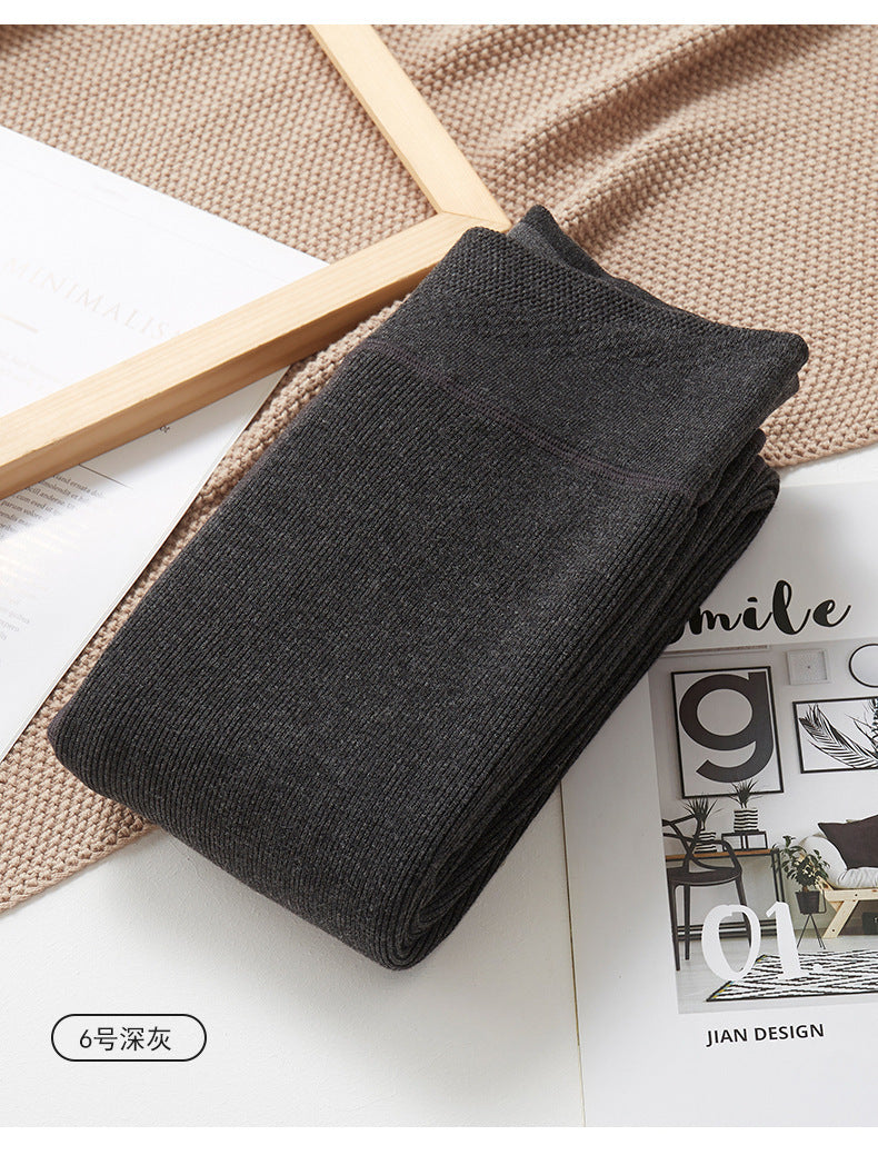 Autumn and Winter Fleece-Lined Thickened Vertical Striped Gray Leggings Ribbed Cotton Outerwear Footed Thermal Pants Women's Tights