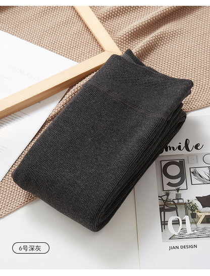 Autumn and Winter Fleece-Lined Thickened Vertical Striped Gray Leggings Ribbed Cotton Outerwear Footed Thermal Pants Women's Tights