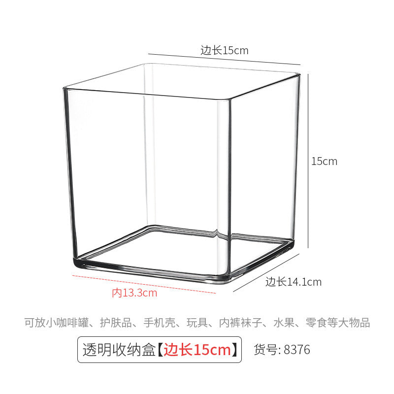 Desktop Storage Box Square Transparent Acrylic Flower Pot Sundries Cosmetics Stationery Notes Kitchen Workstation Height