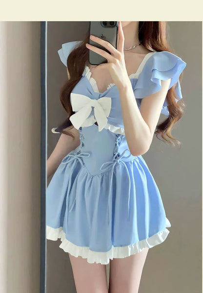 2025 New Swimsuit for Women, Conservative, Flesh-Covering, Slimming Look One-Piece Student Skirt Style, Boxer-Angle High-End Hot Spring Resort Swimsuit