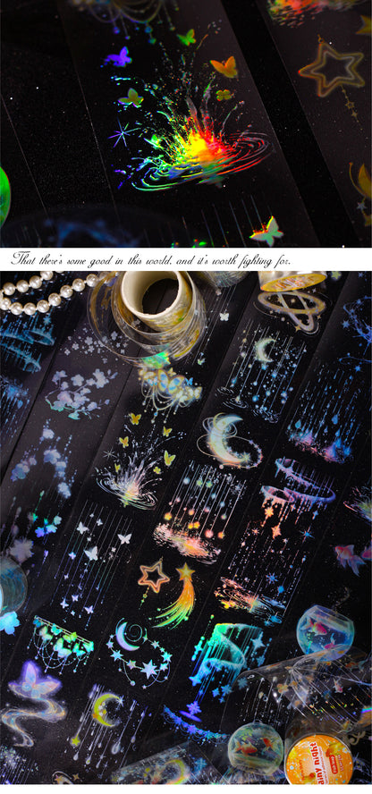 Carefully Selected Cross-Border Retr Ostory Rainy Night Series Journal Stickers, Laser Landscape Pet Tape, Reusable Stickers