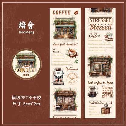 Carefully Selected Coffee Town Retro Series Die-Cut Scenery Washi Tape Creative DIY Background Stickers Journal Pet Tape