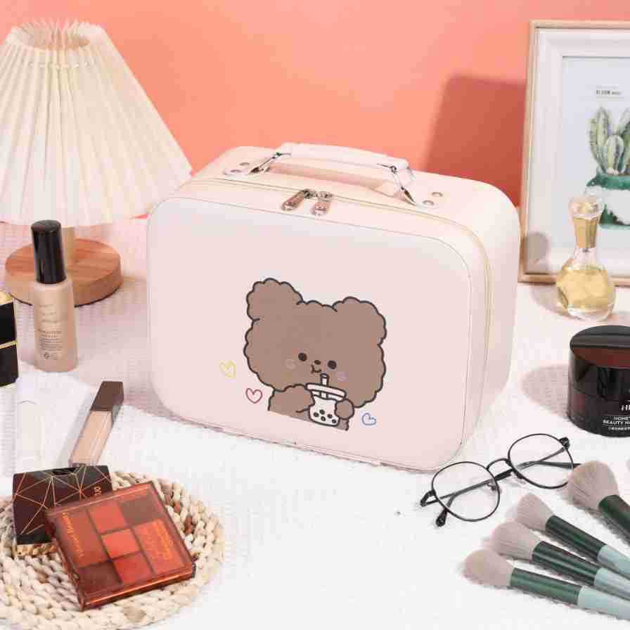 Leather Ready-Made Cartoon Makeup Case with Mirror, Makeup Bag with a High-End Feel, Multifunctional Storage Bag, Large Capacity Wholesale