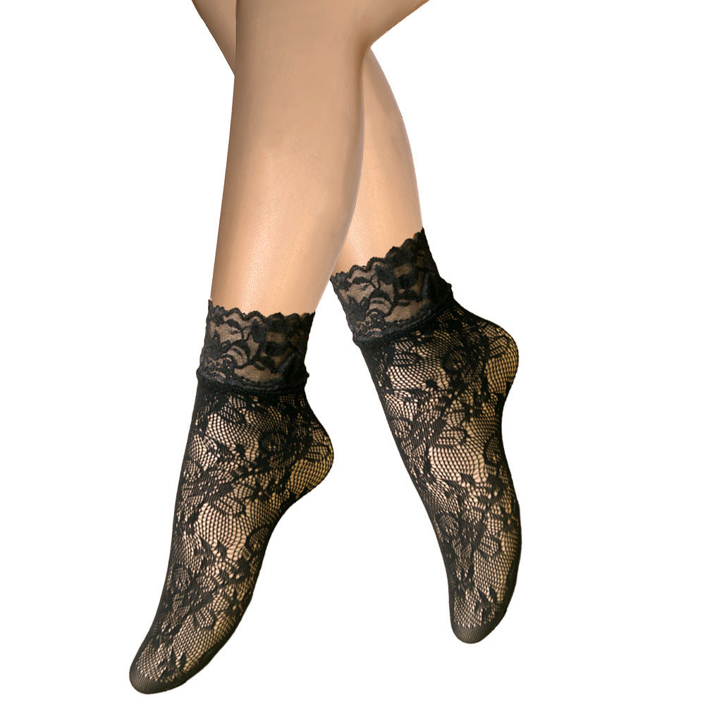 Summer Small Mesh Lace Short Net Socks Breathable Short Stockings Invisible Socks plus size Black Pearl Short Socks