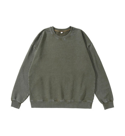 Trendy Brand Heavyweight Pure Cotton Terry 400g Washed Distressed Crew Neck Sweatshirt Hoodie Retro Sweatshirt with Printed Logo