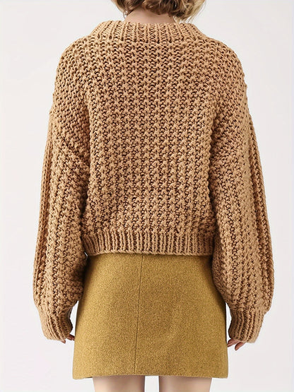 European and American Export Yellow Retro Style Thick Knitted Round Neck Sweater Women's Loose Lantern Sleeve Lazy Autumn and Winter Pullover Top
