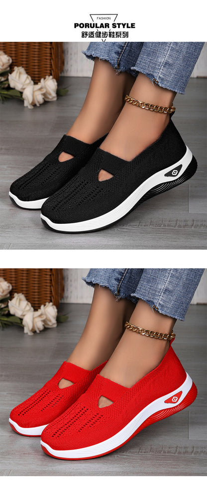 Women's Shoes Cross-Border Large Size Casual Shoes Fly-Knit Breathable Shoes Women's Lightweight and Comfortable Mesh Shoes Soft Sole Shallow Shoes