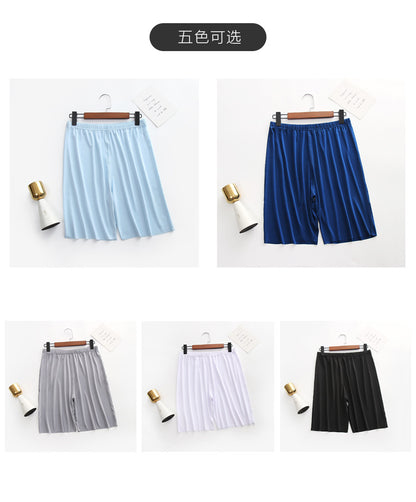 Ice Silk Pajamas Men's Summer Home Shorts Ultra-Thin Breathable Silk Home Pants Large Size Five-Point Pants Can Be Worn Outside