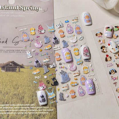 Happy Cute Pet Cat and Puppy Nail Art Stickers Embossed New 3D Stereo 5D Cute Nail Sticker Decorations