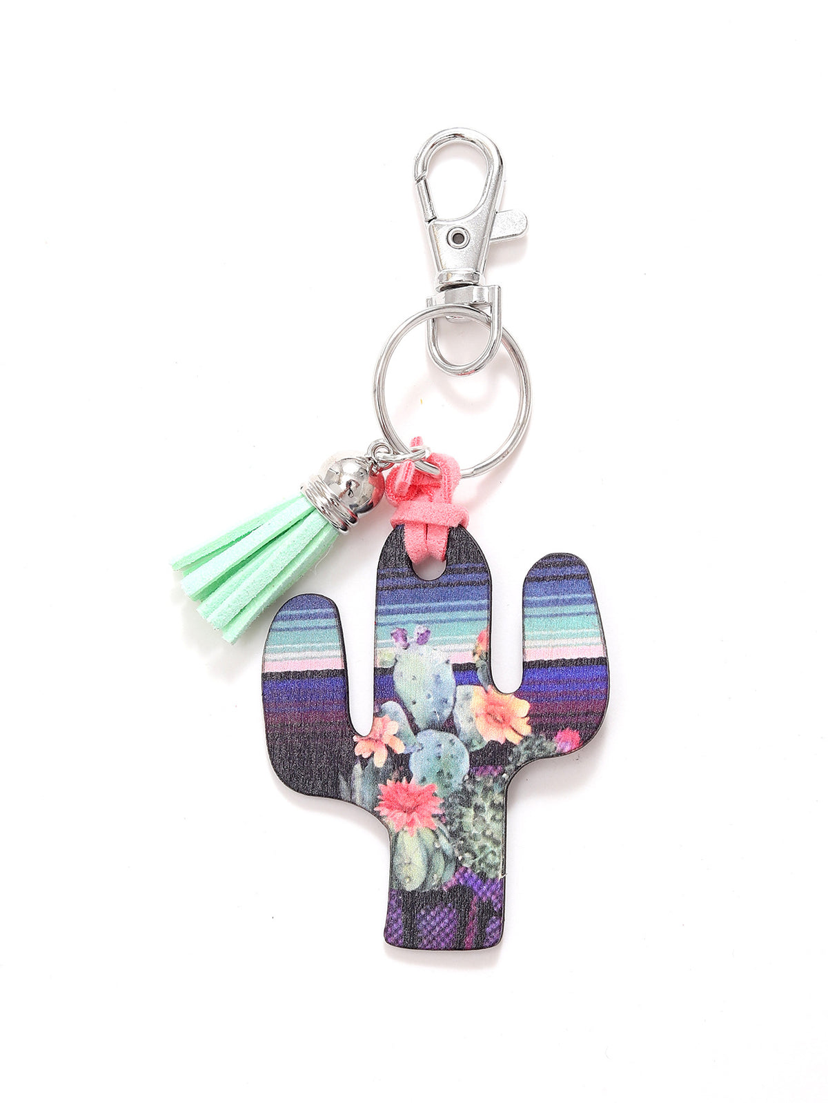 New Wooden Cactus Keychain Leopard Flower Rainbow Sunflower Striped Printed Bag Car Pendant