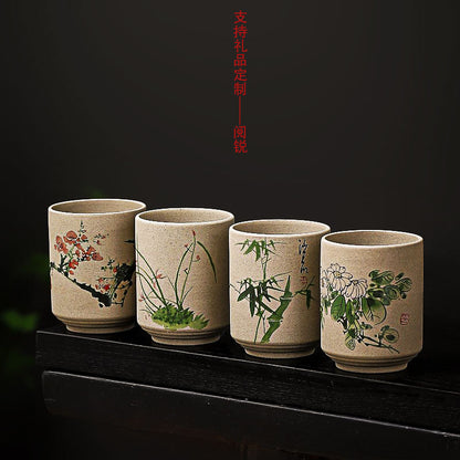 Yue Rui Healthy Large Stoneware Tea Cup Water Cup Ceramic Cup 180ml Pottery Cup Straight Bucket Cup Japanese Retro Cup