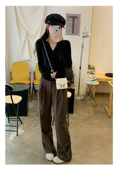 European in stock Korean Style Lazy Relaxation Inner Base T-shirt Women's Early Autumn New Style Elegant Slim-fit Half-open Collar