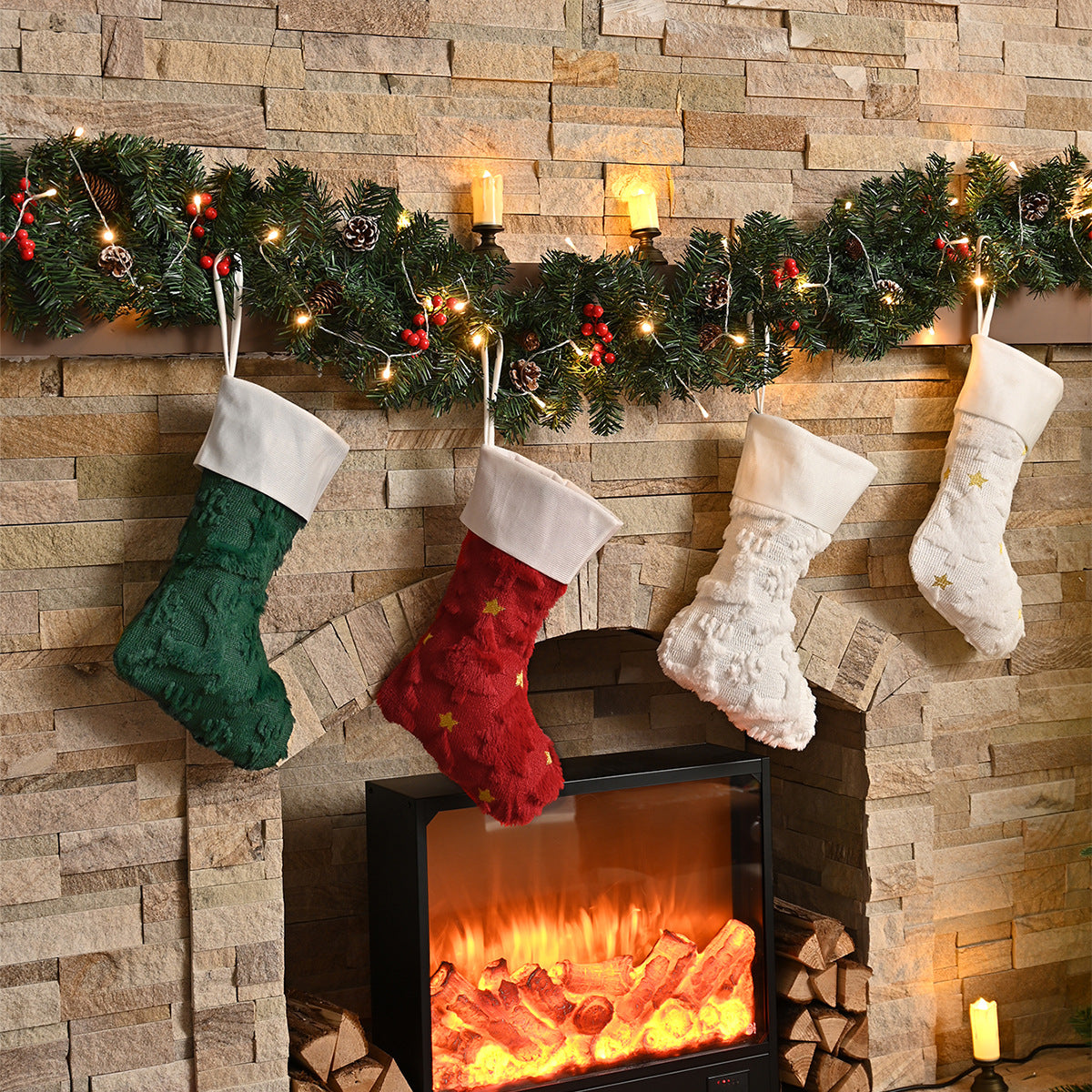 Temu Spot Delivery Cross-Border Christmas Socks European and American Christmas Holiday Decoration Socks Embroidered Plush Socks Source Factory