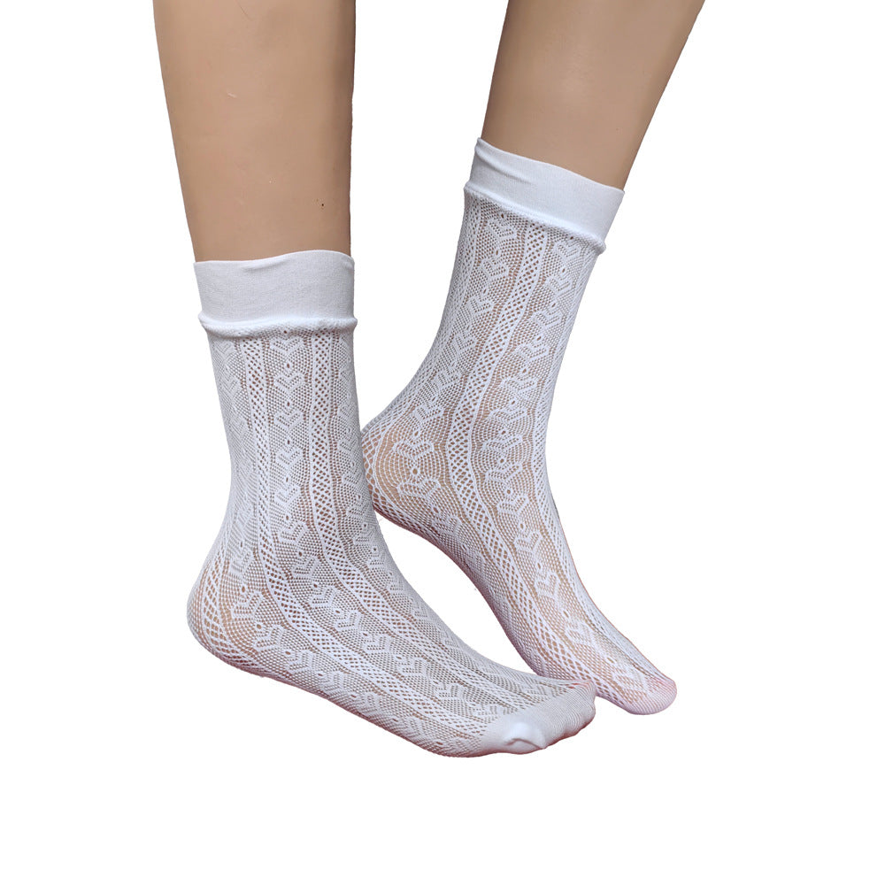Summer Small Mesh Lace Short Net Socks Breathable Short Stockings Invisible Socks plus size Black Pearl Short Socks