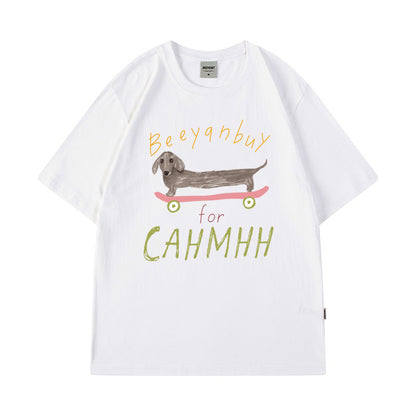 Cross-Border Short-Sleeved T-Shirts for Boys and Girls 2025 New Pet Dog Simple Casual Tops for Couples Hip-Hop Half-Sleeved Handsome