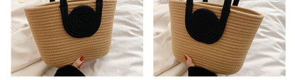 Contrast Cotton Rope Woven Handbag Women's Bag Korean Style Bag New Large Capacity Stylisse Handbag All-match Tote Bag