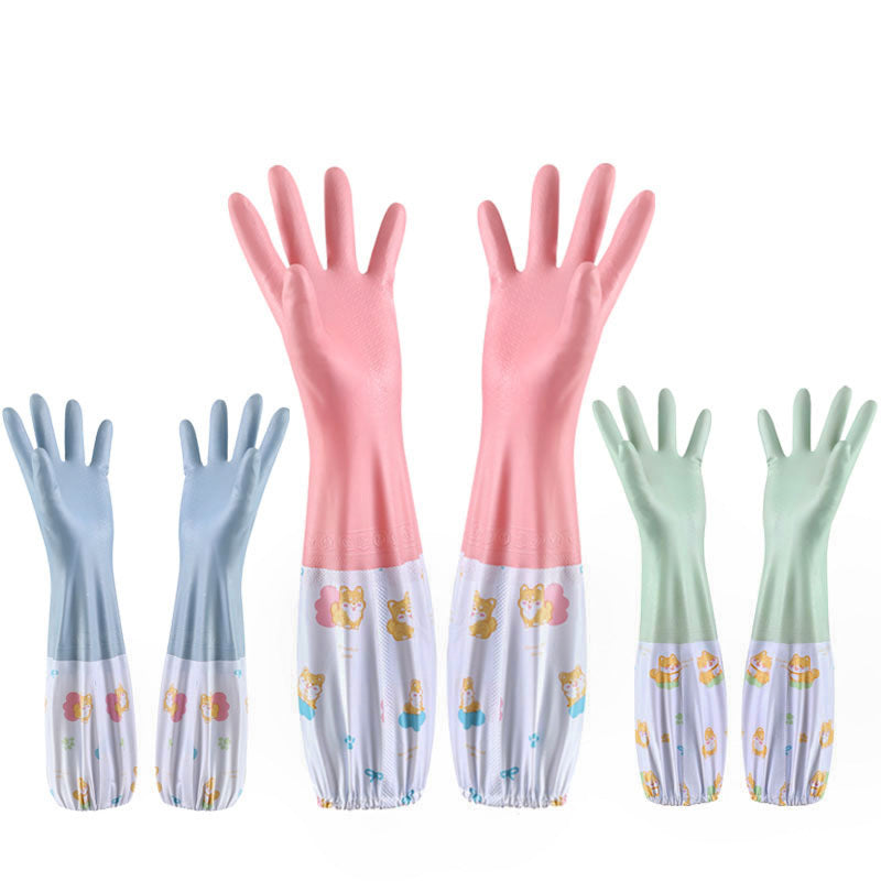 Winter Thickened fleece-lined Women's Waterproof Household Dishwashing Brush Bowl Kitchen Housework Gloves Washing Clothes Durable Latex Rubber