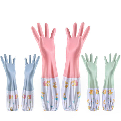 Winter Thickened fleece-lined Women's Waterproof Household Dishwashing Brush Bowl Kitchen Housework Gloves Washing Clothes Durable Latex Rubber