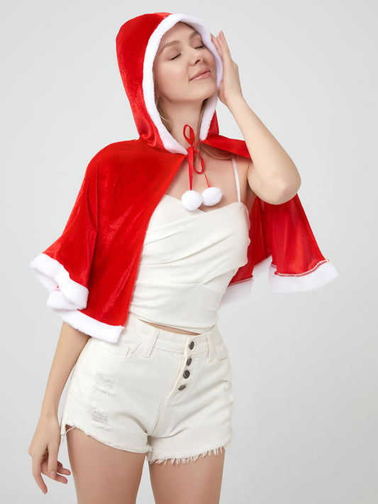 Santa Claus Cape Cape Cape Adult Female Hooded Golden Velvet Santa Claus Costume Performance Clothes