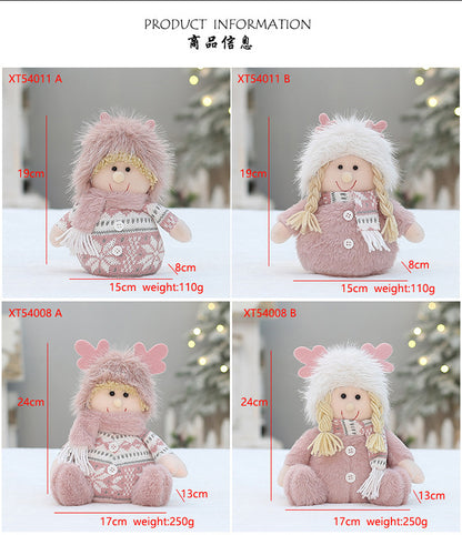 Cross Border Christmas Decorations Pink Antlers Doll Fabric Boys and Girls Doll Standing Doll Desktop Ornaments