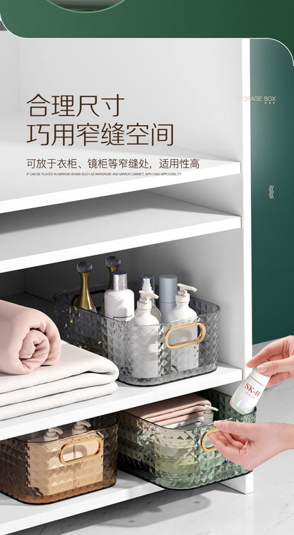 European and American Light Luxury Desktop Cosmetic Storage Box Transparent PET Advanced Dressing Table Mask Sundry Snack Storage Box