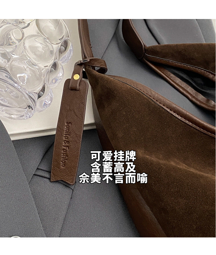 New Suede Shoulder Tote Bag, Fashionable, Simple, Lazy Style, Large Capacity Women's Handbag, Bucket Bag, Mommy Bag
