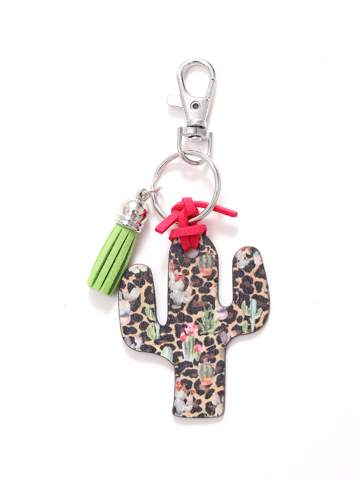 New Wooden Cactus Keychain Leopard Flower Rainbow Sunflower Striped Printed Bag Car Pendant