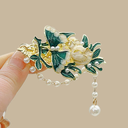 Antique Style Burned Blue Cloud Pearl Hairpin New Chinese Tassel Side Clip Advanced Sense Clip Hair Accessories Headwear Hair Clip