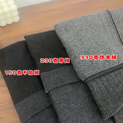 Autumn and Winter Fleece-Lined Thickened Vertical Striped Gray Leggings Ribbed Cotton Outerwear Footed Thermal Pants Women's Tights