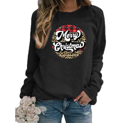 Amazon cross-border foreign trade Christmas Merry Christmas printed round neck long sleeve women's sweater European size