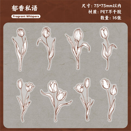 Retrostory Flower Dyeing Series Pet Sticker Pack 16 Pieces into Retro Flower Handbook DIY Material Decorative Stickers