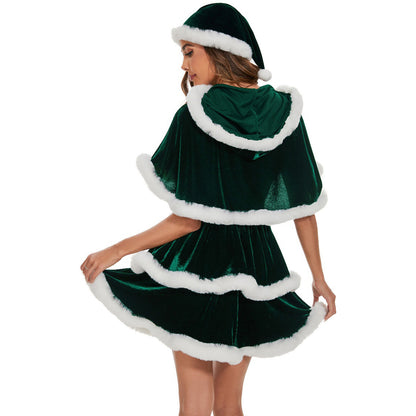 Amazon Christmas Shawl Cloak Christmas Costume Girls Party Cos Red and Green Christmas Costume Performance Uniform