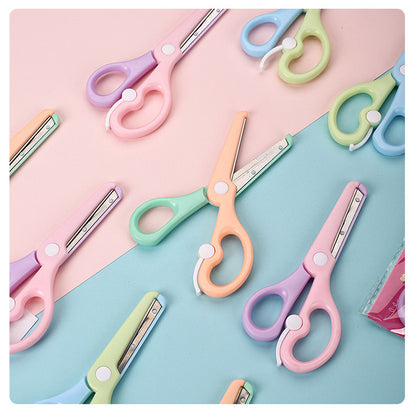 Qian Hong stationery new macaron color children's safety scissors children's paper-cut Cartoon anti-pinch elastic plastic scissors