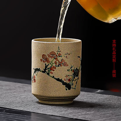 Yue Rui Healthy Large Stoneware Tea Cup Water Cup Ceramic Cup 180ml Pottery Cup Straight Bucket Cup Japanese Retro Cup