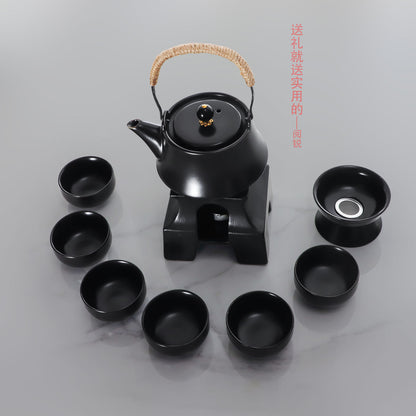 Yuerui New Rustic Pottery Constant Temperature Alcohol Tea Brewing Pot Set with Handle, Balcony Tea Brewing Stove Complete Set Wholesale Pottery