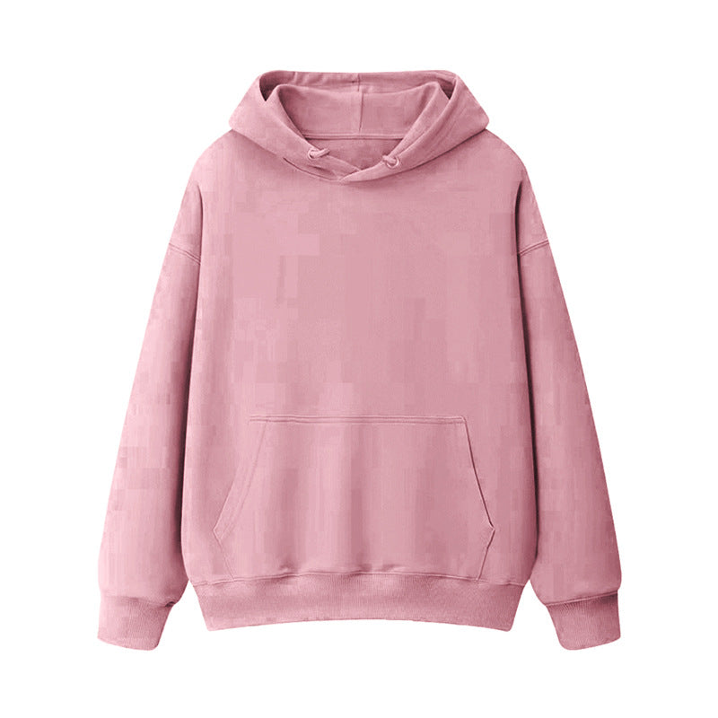 Fleece-lined thick loose hooded sweater women's autumn and winter warm top student couple wear solid color coat foreign trade women's clothing