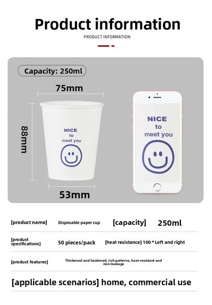 Disposable Paper Cups with Cute Cartoon Patterns for Commercial, Office, and Home Use, Food-Grade, 250ml, Thickened