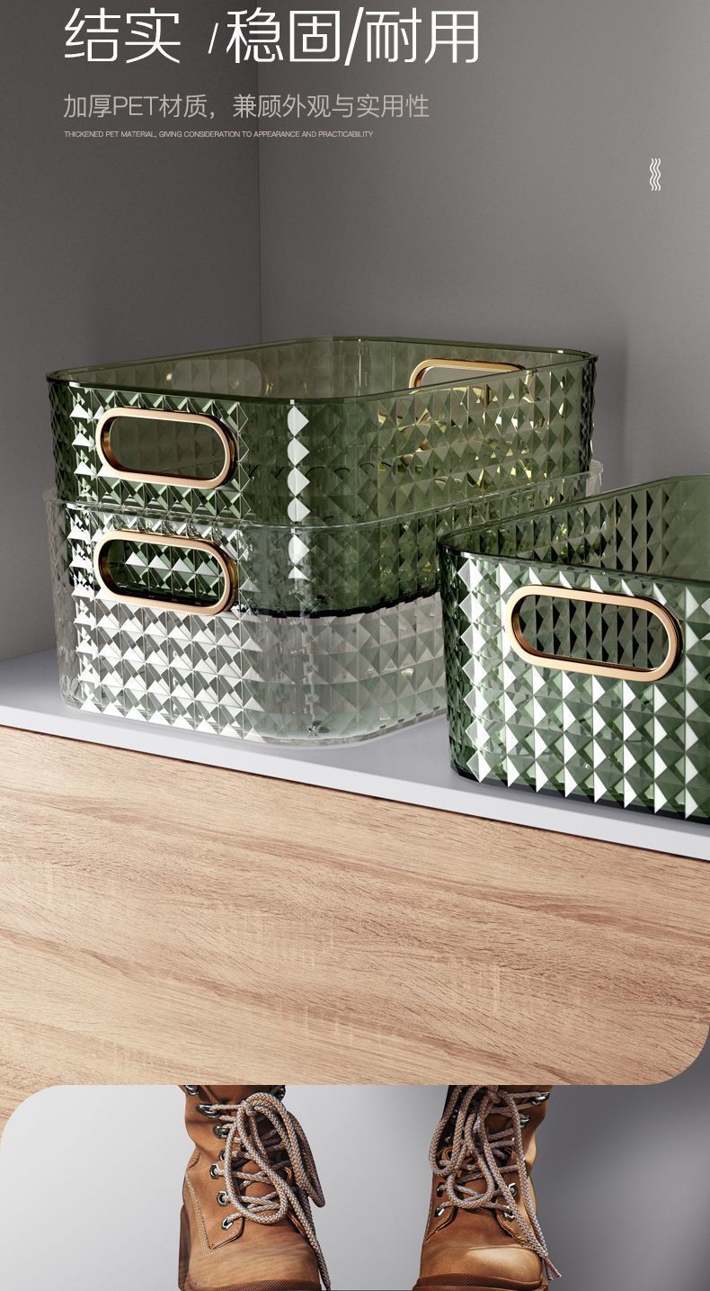 European and American Light Luxury Desktop Cosmetic Storage Box Transparent PET Advanced Dressing Table Mask Sundry Snack Storage Box