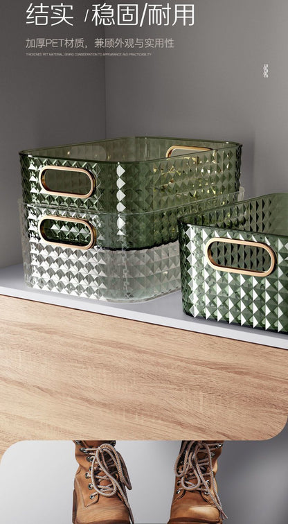 European and American Light Luxury Desktop Cosmetic Storage Box Transparent PET Advanced Dressing Table Mask Sundry Snack Storage Box