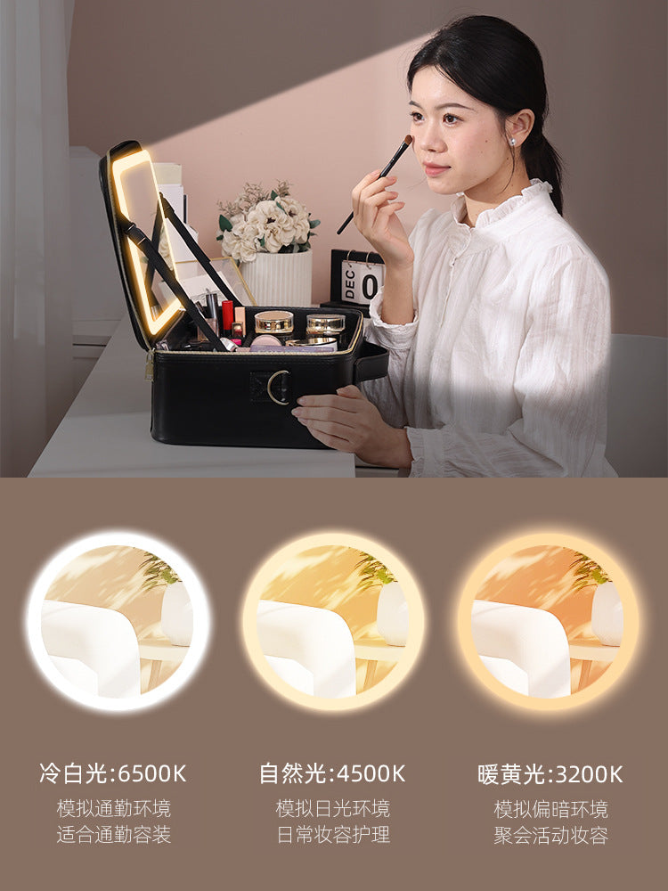 Makeup Case with Light and Mirror, Led Makeup Bag, Large Capacity Makeup Box, Storage Box, Storage Bag, Multifunctional
