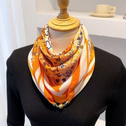 2026 New Style Warm Square Scarf with Magnetic Buckle, Triangular Silk Scarf, Cotton Scarf for Women, Stylish Neck Warmer for Spring, Autumn, and Winter, Versatile and Elegant