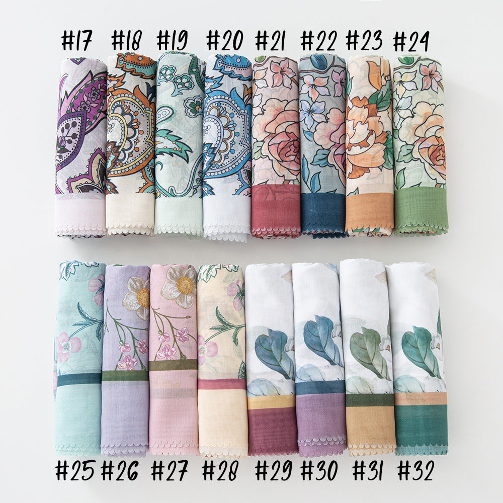 Cross-Border New Product Voile Print 110 Square Scarf Classic Lace Scarf Turban Malaysian Shawl