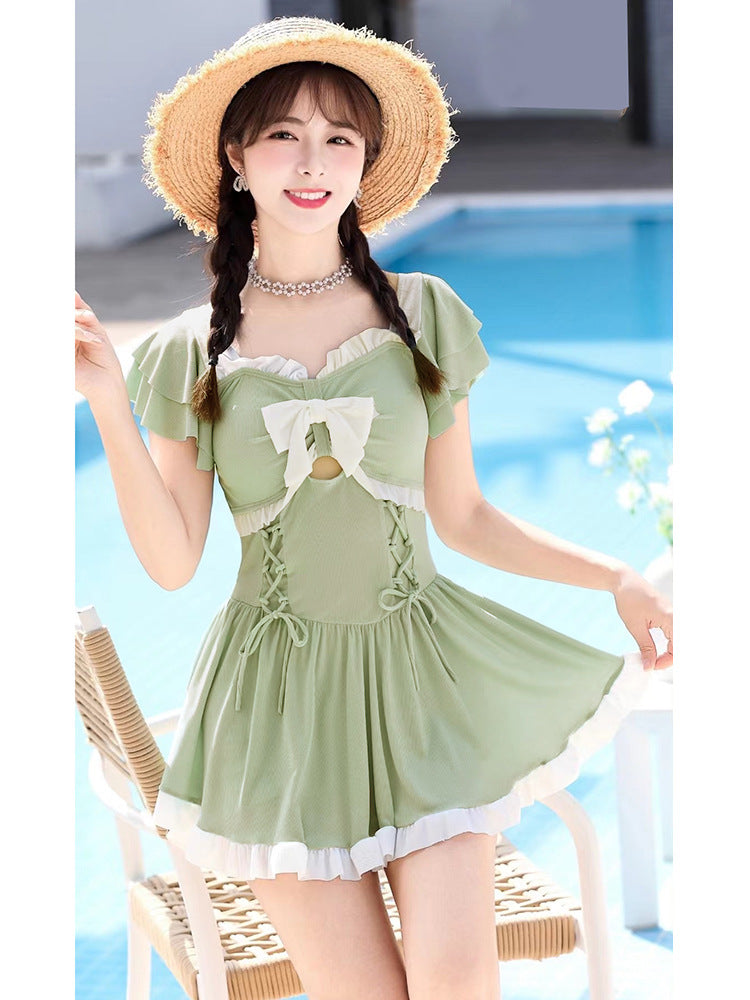 2025 New Swimsuit for Women, Conservative, Flesh-Covering, Slimming Look One-Piece Student Skirt Style, Boxer-Angle High-End Hot Spring Resort Swimsuit
