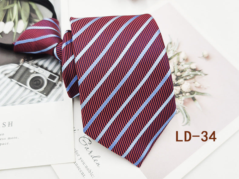 Factory In-Stock Zipper Tie Men's Formal Business 8cm Lazy Tie Red Black Striped Workplace Striped Tie