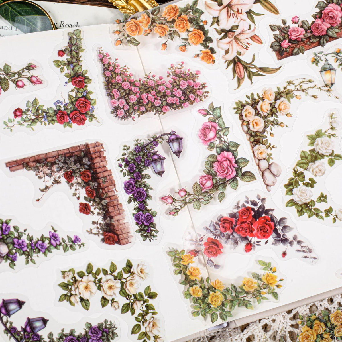 Carefully Selected Retrostory Corner Stickers Ins Style Flower Collage DIY Border Handbook Landscaping Decoration Material Stickers