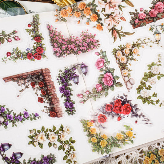 Carefully Selected Retrostory Corner Stickers Ins Style Flower Collage DIY Border Handbook Landscaping Decoration Material Stickers